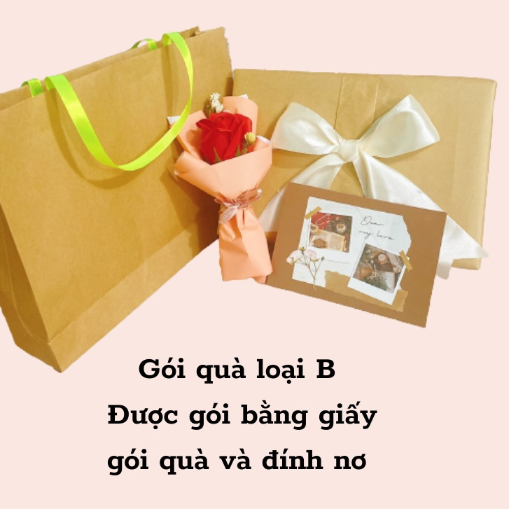 Combo gói quà tặng cho bạn nữ hoặc nam (gồm 1 hộp quà, 1 bó hoa nhỏ hoặc nhánh quế, 1 thiệp kraft hỗ trợ viết thiệp)