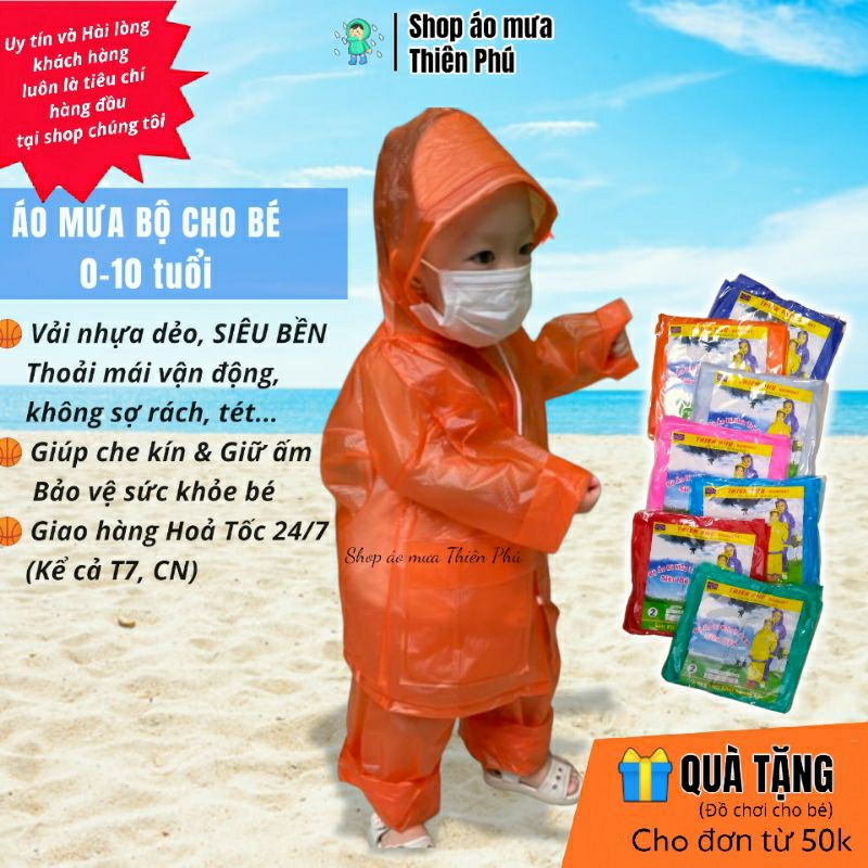 Áo Mưa Cho Bé Gái Trai từ 0-10 tuổi, vải nhựa dẻo siêu bền không thấm nước trong suốt, có kính che mặt chắn nước mưa