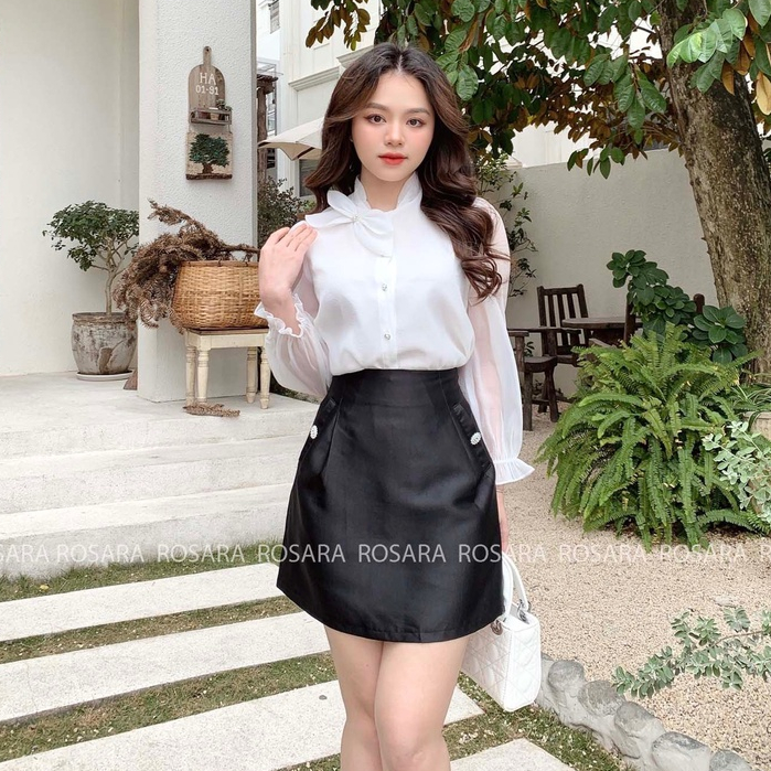 Áo Sơ Mi Tơ Trắng Phối Nơ Sang Chảnh Thời Trang Rosara SM01