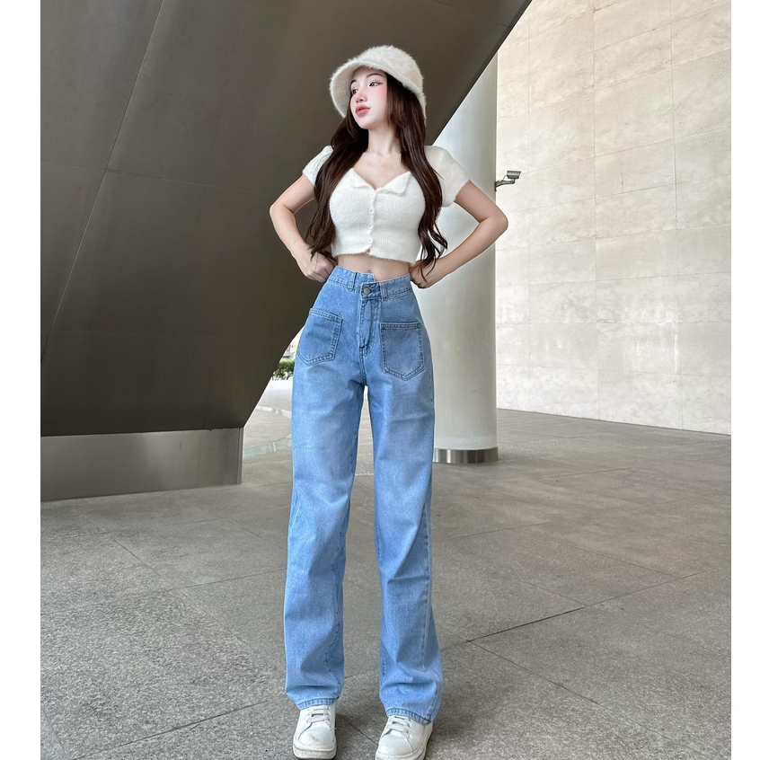 Quần Jean Nữ Ống Rộng Suông Cạp Lệch Tiqi Jeans B2-239