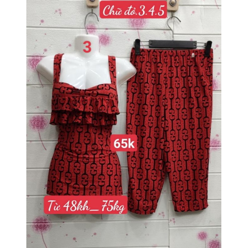 Đồ Bộ Lửng Dây Bèo Chất Thun Lạnh Mặc Nhà