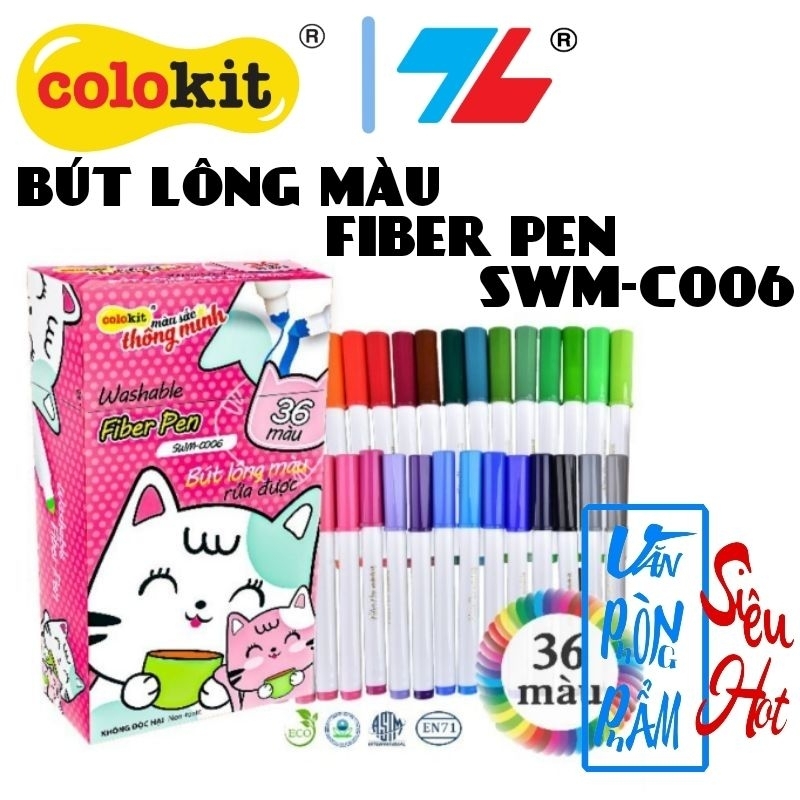 Bút lông 36 màu Fiber Pen Washable - Colokit/Thiên Long  SWM-C006 (chính hãng)