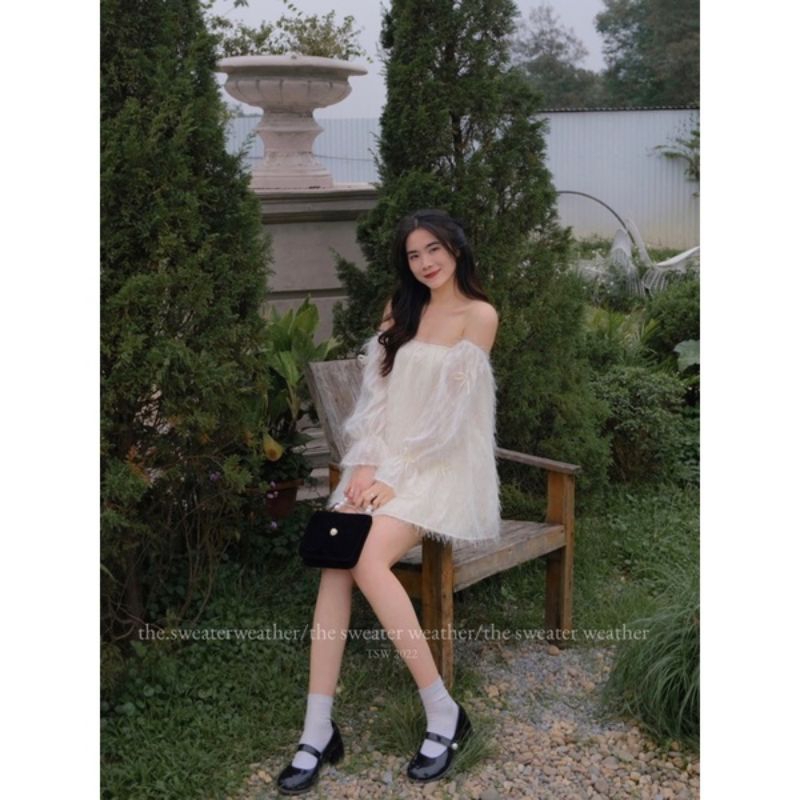 🌸Áo trễ vai tơ lông nơ sang chảnh hết nấc 💯💯