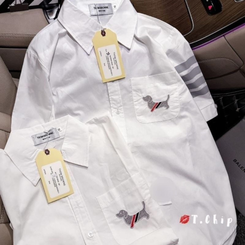 Sơ mi 4 vạch tay logo chú cún unisex