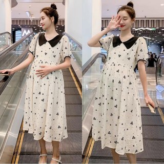 Siêu hot. đầm bầu thiết kế công sở cổ đen hoa đen nền trắng siêu xinh