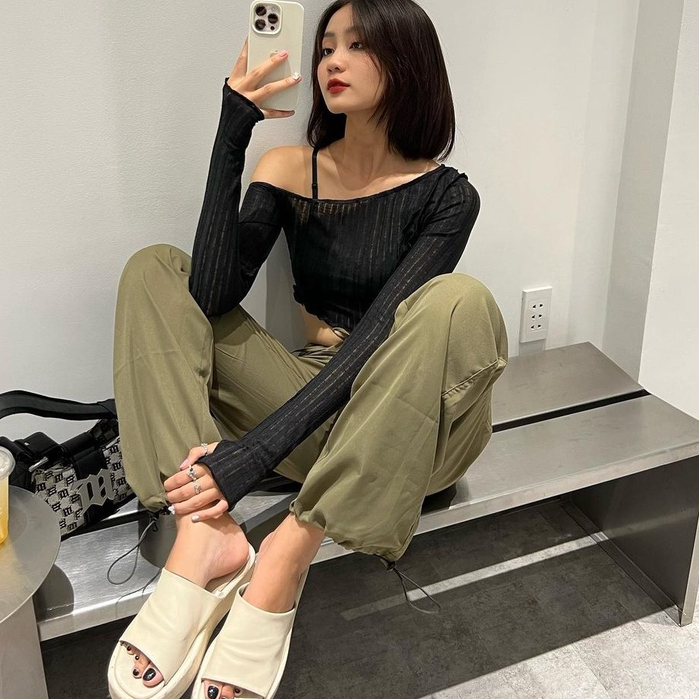 Áo Thun Xuyên Thấu Lệch Vai Thun Tay Dài, Áo Croptop Mỏng Nhẹ Mềm Mại Ulzzang Sexy