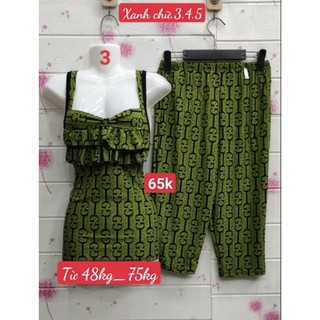 Đồ Bộ Lửng Dây Bèo Chất Thun Lạnh Mặc Nhà