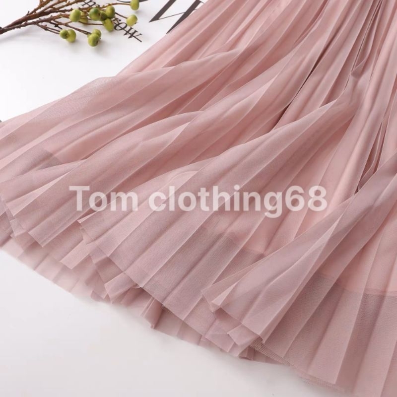 Chân váy xếp ly voan lưới 2 lớp dáng dài, mẫu thời trang thanh lịch mới nhất nhẹ nhàng nữ tính