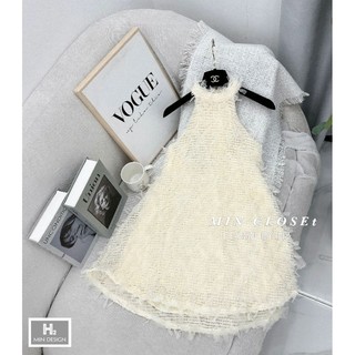 Váy yếm nơ cổ phối lưới