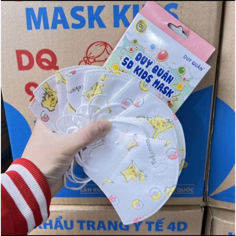 (Bé 3-6 tuổi) Khẩu Trang 5D Kids Trẻ Em Duy Quân Họa Tiết Công Nghệ Nhật Bản Hộp 10C Bền Đẹp