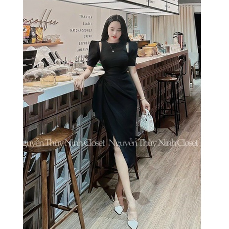 Đầm váy nữ thanh lịch cổ tròn hở vai quyến dũ họa tiết quây chéo xòe bèo eo 3 màu xinh sắn quý phái dự tiệc, đi chơi