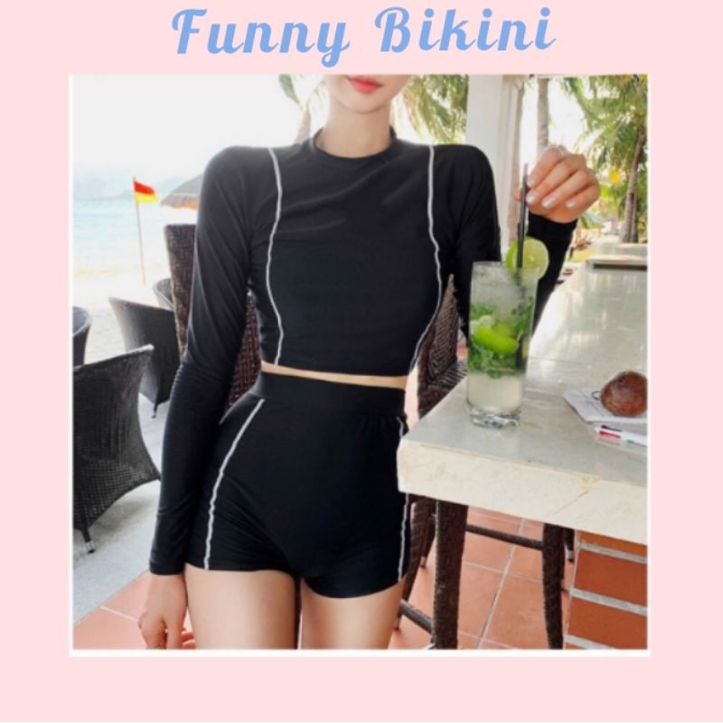 Bikini,đồ bơi 2 mảnh dài tay thể thao năng động phong cách Hàn Quốc