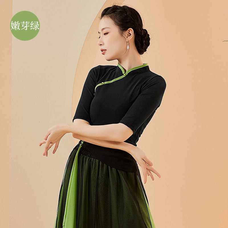 Set múa cổ trang đen xanh với váy 3 lớp siêu đẹp bằng vải voan cb3