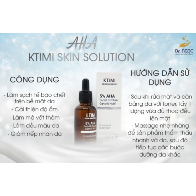 Tẩy da chết hóa học AHA 5% 3Oml .KTIMI Facial Exfoliant Glycolic a cid, tẩy tế bào chết an toàn , dịu nhẹ cho da khô