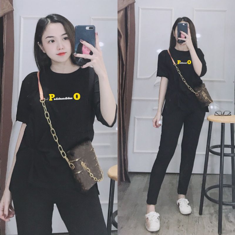 set bộ đồ nữ mặc đi chơi, mặc nhà mùa hè, áo phông cotton, quần thun tăm co dãn mạnh