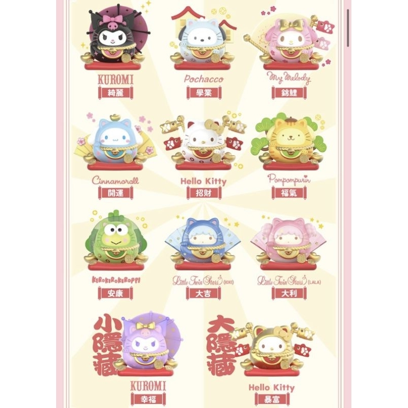 Hộp blind box mô hình Sanrio daruma thần tài mèo may mắn