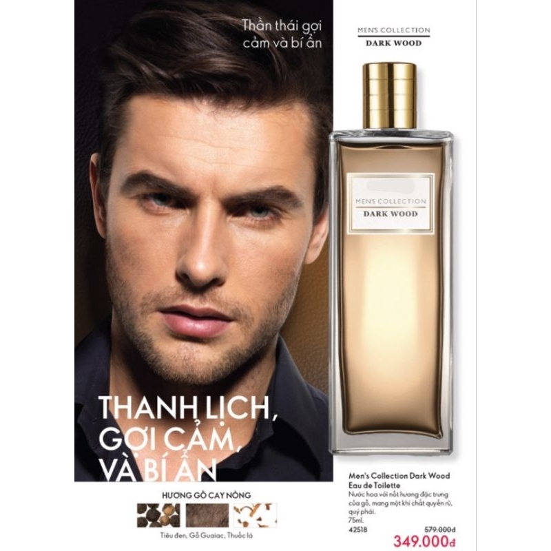 42518 Nước hoa nam Dark Wood EDT với nốt hương ấm áp và nam tính đặc trưng của gỗ guaiac, quyến rũ, quý phái.Sx Ba Lan