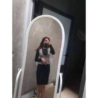 set váy len tăm+ áo gile dạ