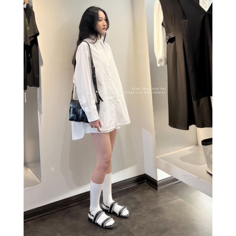 Áo sơ mi trắng dài tay 2 túi cho nữ