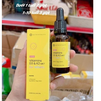 D3 K2 MK7 Nutrivitality cho bé 30ml nội địa Anh