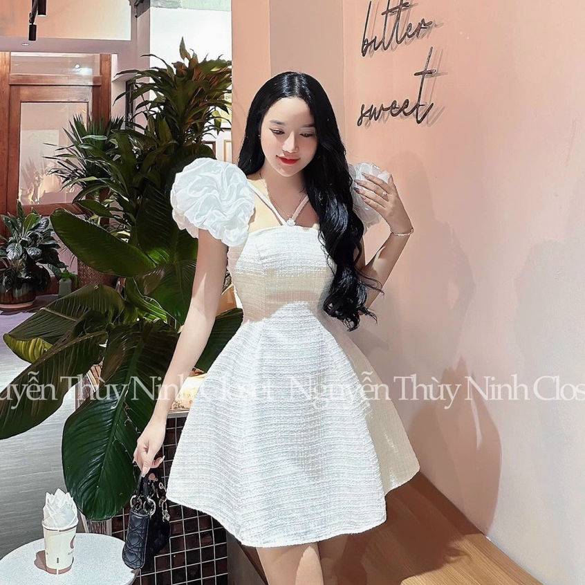 Đầm Cổ Vuông Tay Phồng,Đầm Váy Nữ Dự Tiệc Thiết Kế Dáng Xoè Đơn Giản Tinh Tế Khoe Eo Ôm Dáng Body Thời Trang MJP