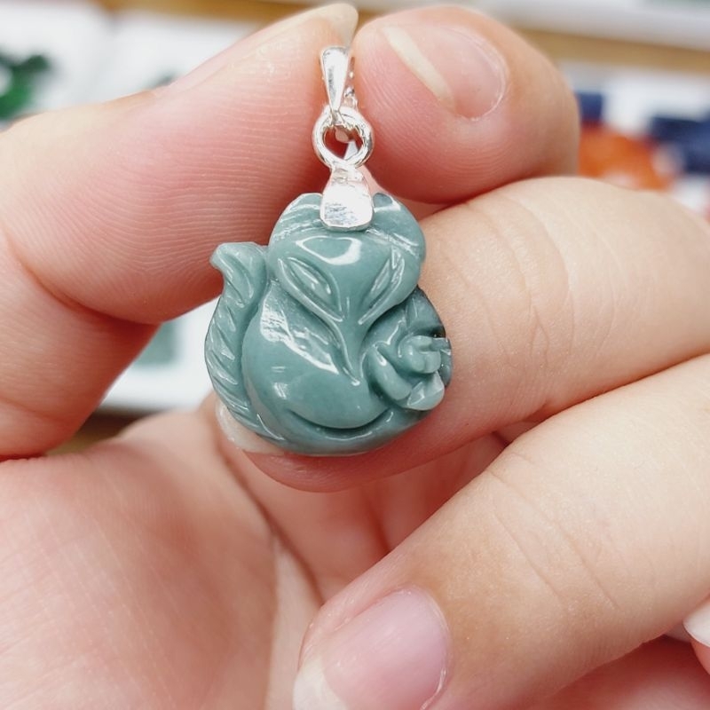 Hồ ly Lam Ngọc chuẩn A làm mặt dây, xỏ vòng tay UPCARA không bao gồm móc bac925