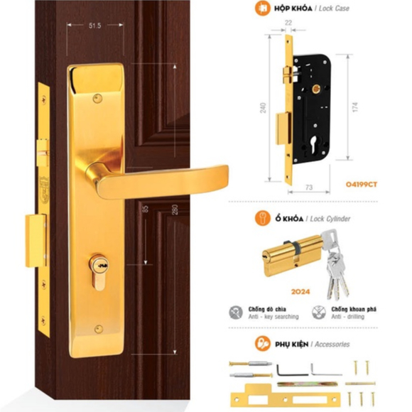 KHÓA TAY GẠT VIỆT TIỆP CHÍNH HÃNG 04835