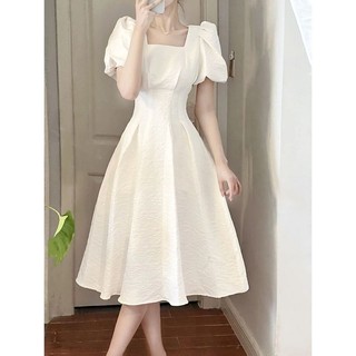 Váy Xốp Gấm Cổ Vuông Tay Bồng Ly Eo