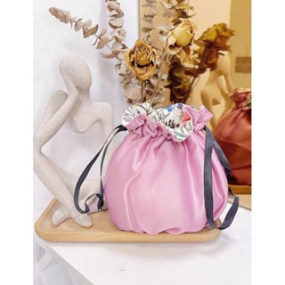 [ Gift Auth ] Túi Mỹ Phẩm Rút Dây GU C CIE Nền Hồng Sen