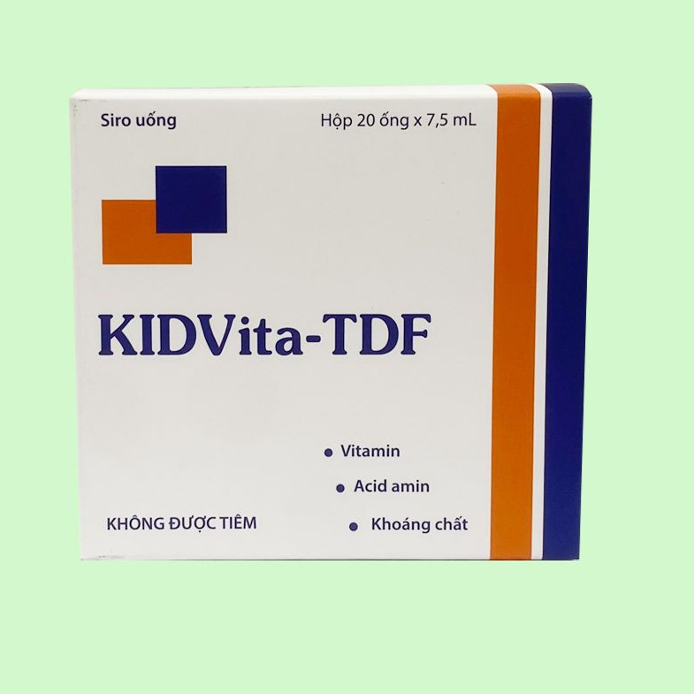 Siro KIDVita-TDF giúp bổ sung vitamin và các loại acid amin thiết yếu cho cơ thể hộp 20 ống x 7,5ml