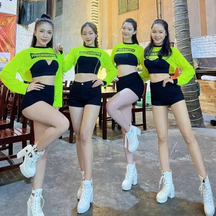 Áo croptop dài tay ROCKMORE chất thun lưới tập gym, zumba, aerobic làm đồng phục nhóm MA.GYM
