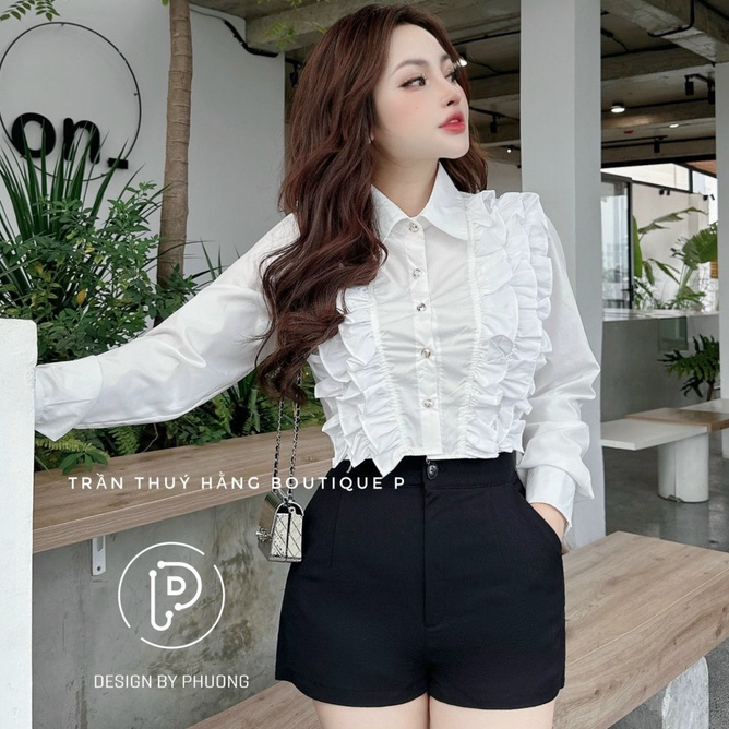 Áo sơ mi nữ bèo màu trắng phong cách Hàn Quốc chất vải thô mềm
