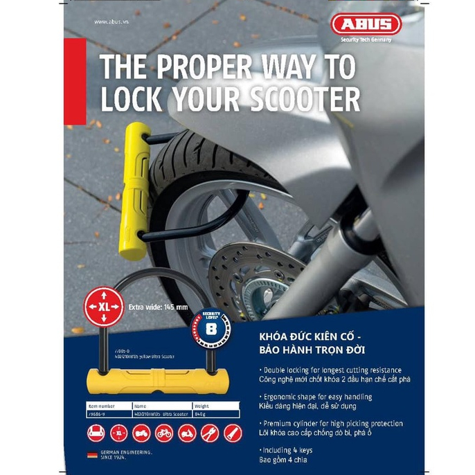 KHÓA CHỮ U ABUS 402/210 HB135 khóa nguyên bánh xe