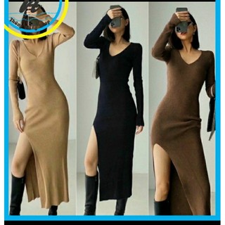 Đầm body tay dài, dáng dài , xẻ tà quảng châu
