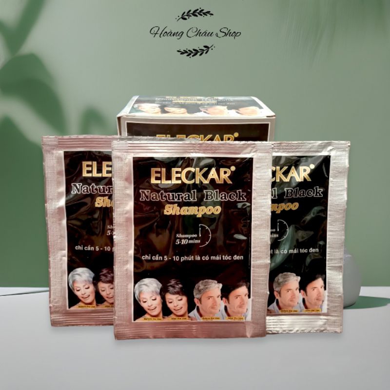 Dầu Gội Nhuộm Đen Tóc ELECKAR - Natural Black Shampoo Chỉ Cần 5–10 Phút Là Có Mái Tóc Đen 25ml