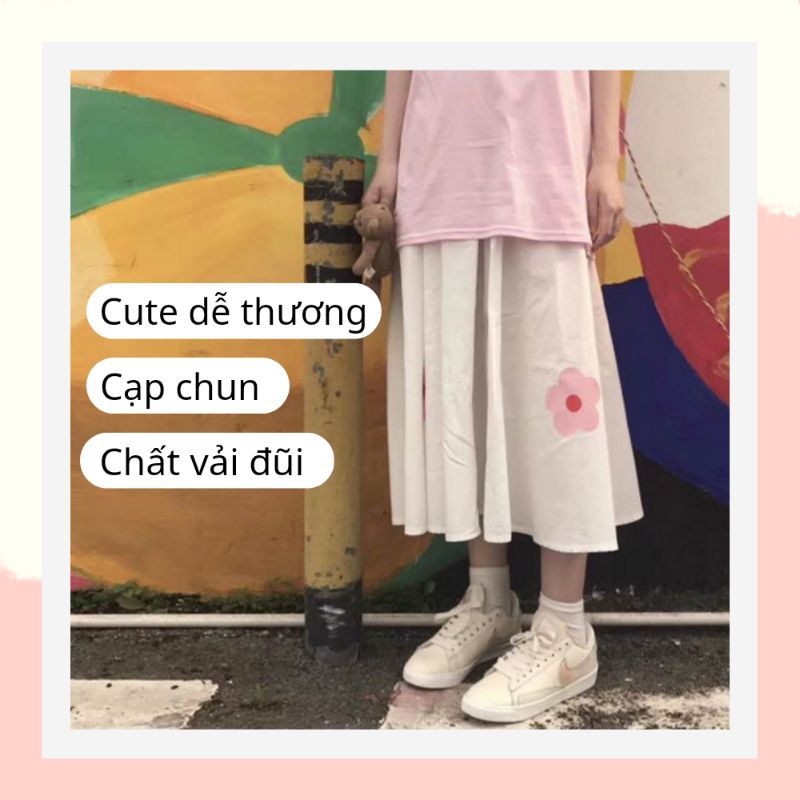 Chân váy dài hoạ tiết cute hàn quốc,chân váy dáng xoè dễ thương 15