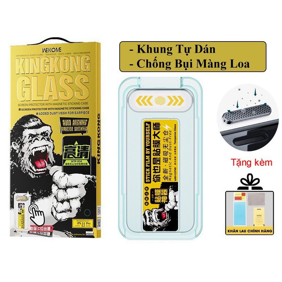 Kính cường lực iPhone 14/ 14 Plus/ 14 Pro/ 14 Pro Max/ 13/ 12/ 11, cường lực iPhone tự dán hiệu WEKOME