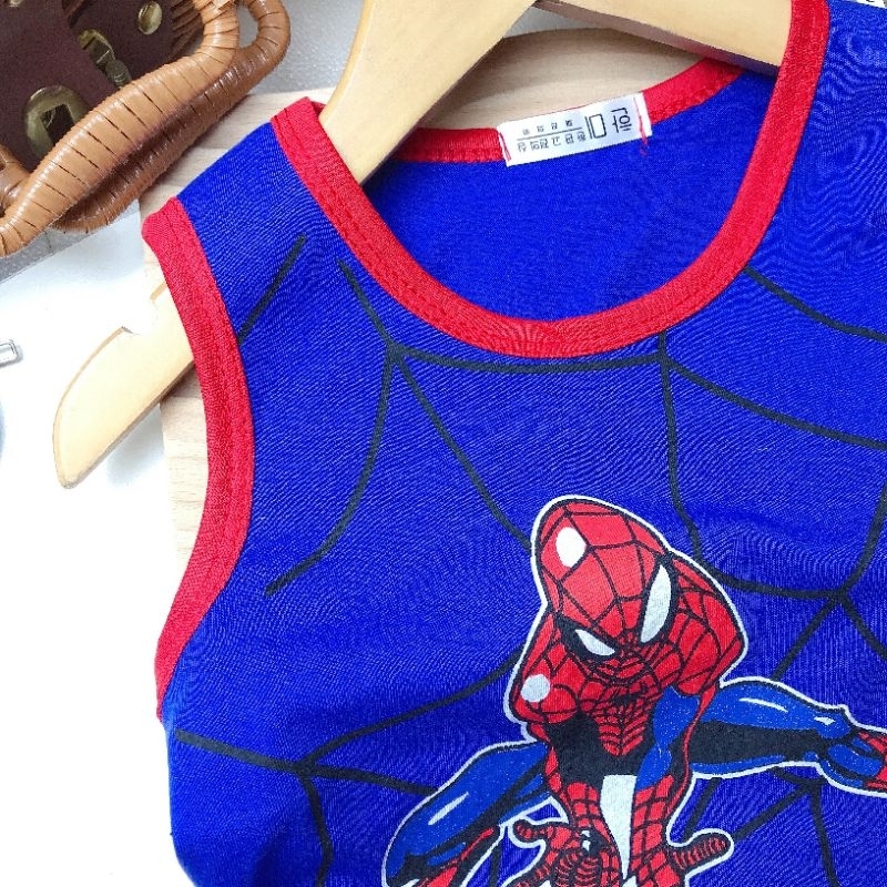 Đồ bộ bé trai, bộ quần áo siêu nhân nhện spider man ba lỗ sát nách chất cotton cho bé từ 7-25kg