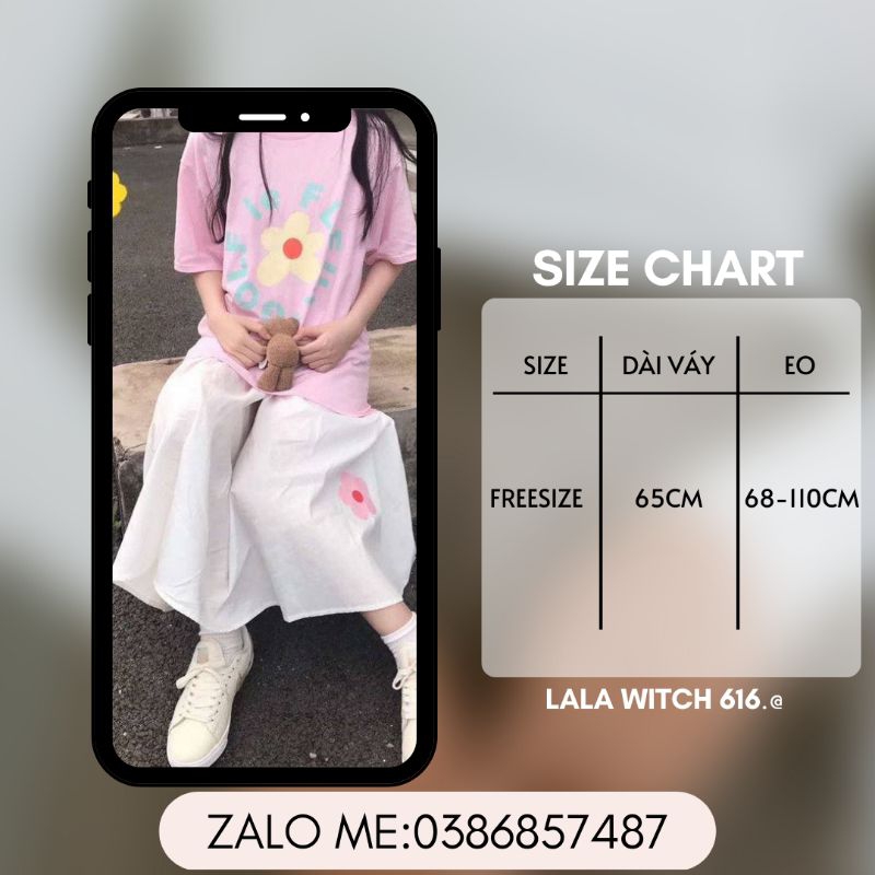 Chân váy dài hoạ tiết cute hàn quốc,chân váy dáng xoè dễ thương 15