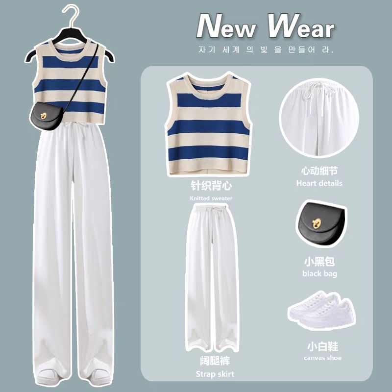 Set đồ mùa hè Áo croptop + Quần rộng ống suông phong cách thời trang Hàn Quốc cho các chị em