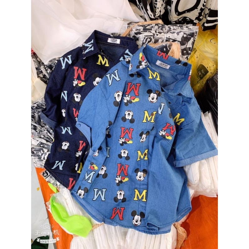 Áo sơ mi cộc tay nữ chất jeans hình cực xinh xắn