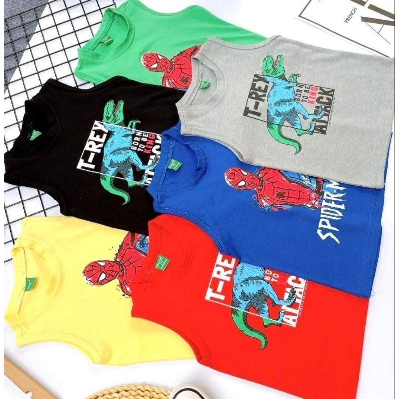 Bộ ba lỗ bé trai thun cotton mỏng mát in siêu nhân size nhí 10-20kg