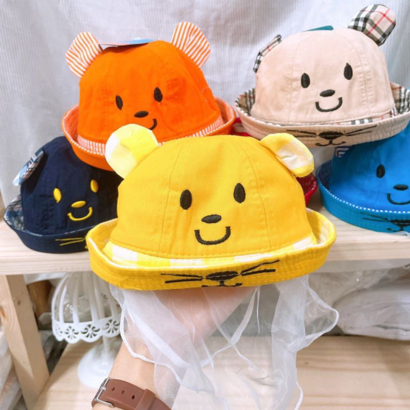 Nón / mũ có lưới cho bé gái, bé trai che voan chống bụi, cản gió cho bé đi đường, mũ tai sơ sinh