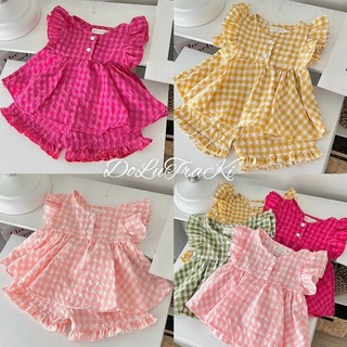 Bộ đũi caro cánh tiên mềm xinh xắn bé gái