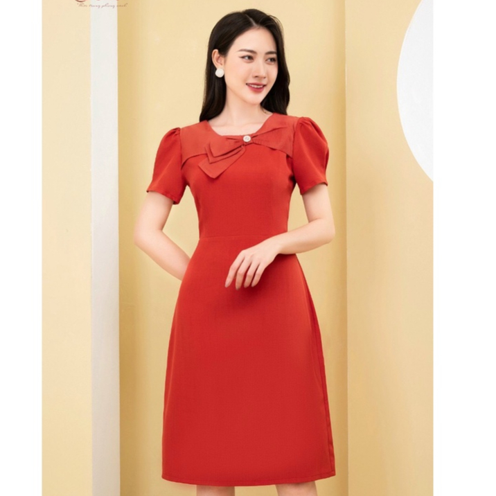 Đầm Xoè Nữ Váy Polo Vải Xước Nhật Sang Chảnh , Đi Chơi Đi Làm Thiết Kế 4 Màu Đỏ Đen Cam Vàng ĐX4M