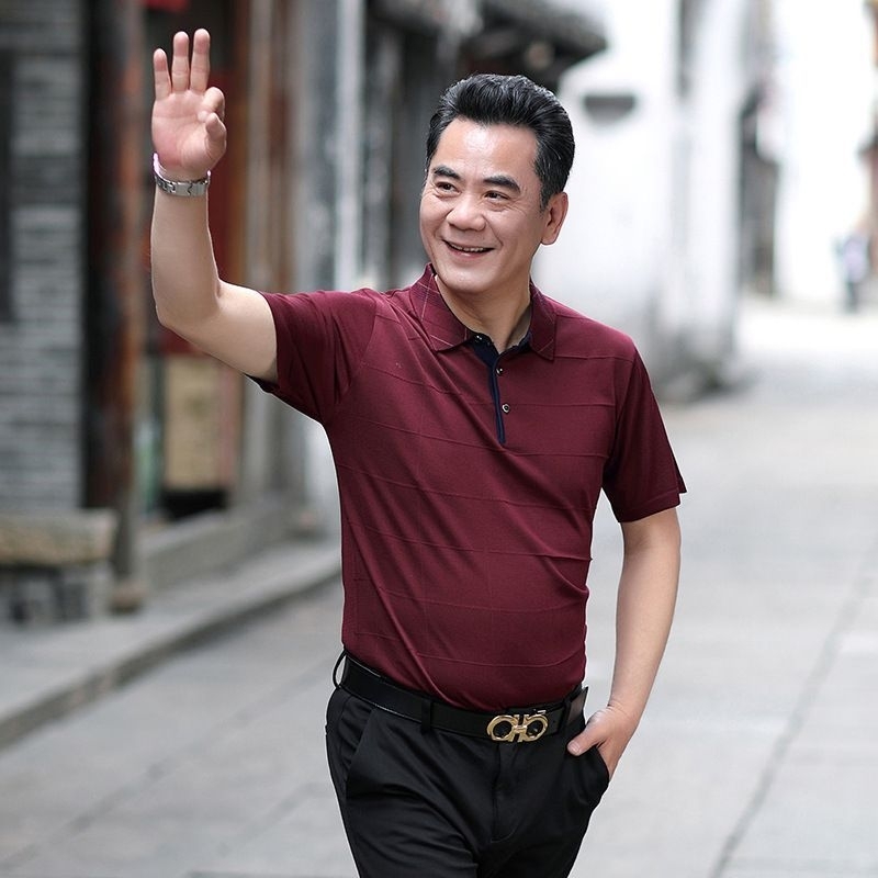 Áo Thun Nam Trung Niên Dệt Kim Mềm Thoáng Mát.