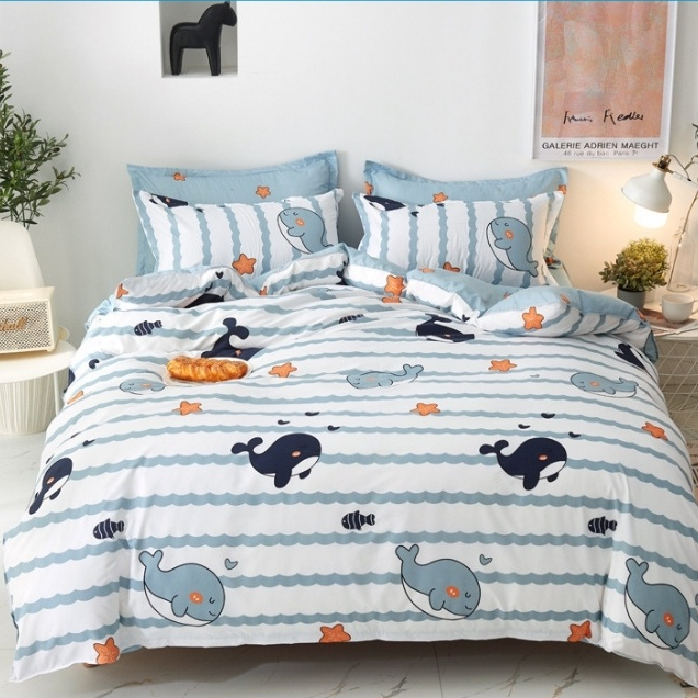 Bộ chăn ga gối cao cấp cotton ETAMI BEDDING cá heo xanh cute miễn phí bo chun drap giường , ga trải giường P11