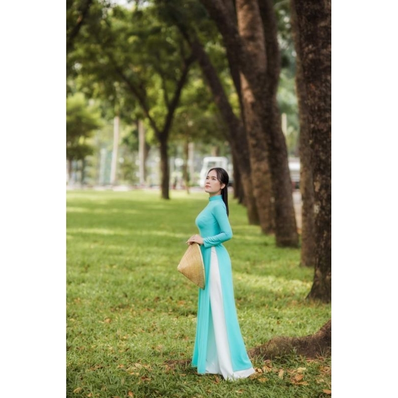 Sale_Áo dài lụa mỹ màu xanh ngọc_có bigsize
