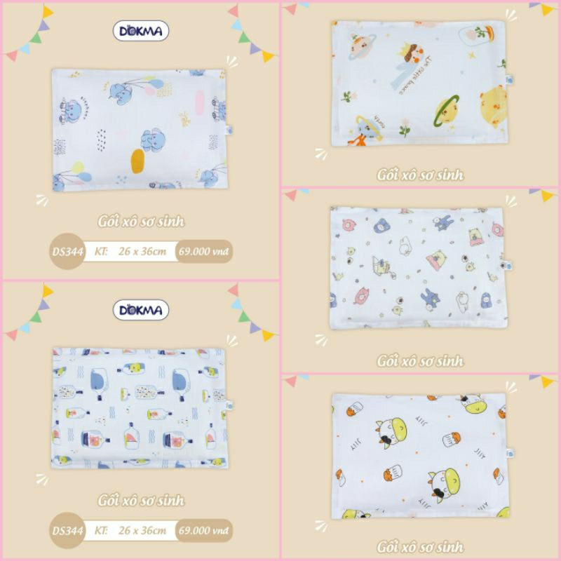 DOKMA Gối bông sơ sinh , gối bông kid  cotton organic 100%