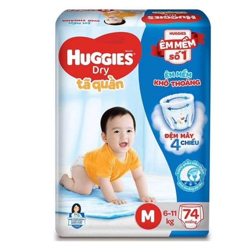 Tã quần Huggies M74, L68, L68+8 , XL62+8 ,miếng tặng thêm 8 mliếng cùng size.